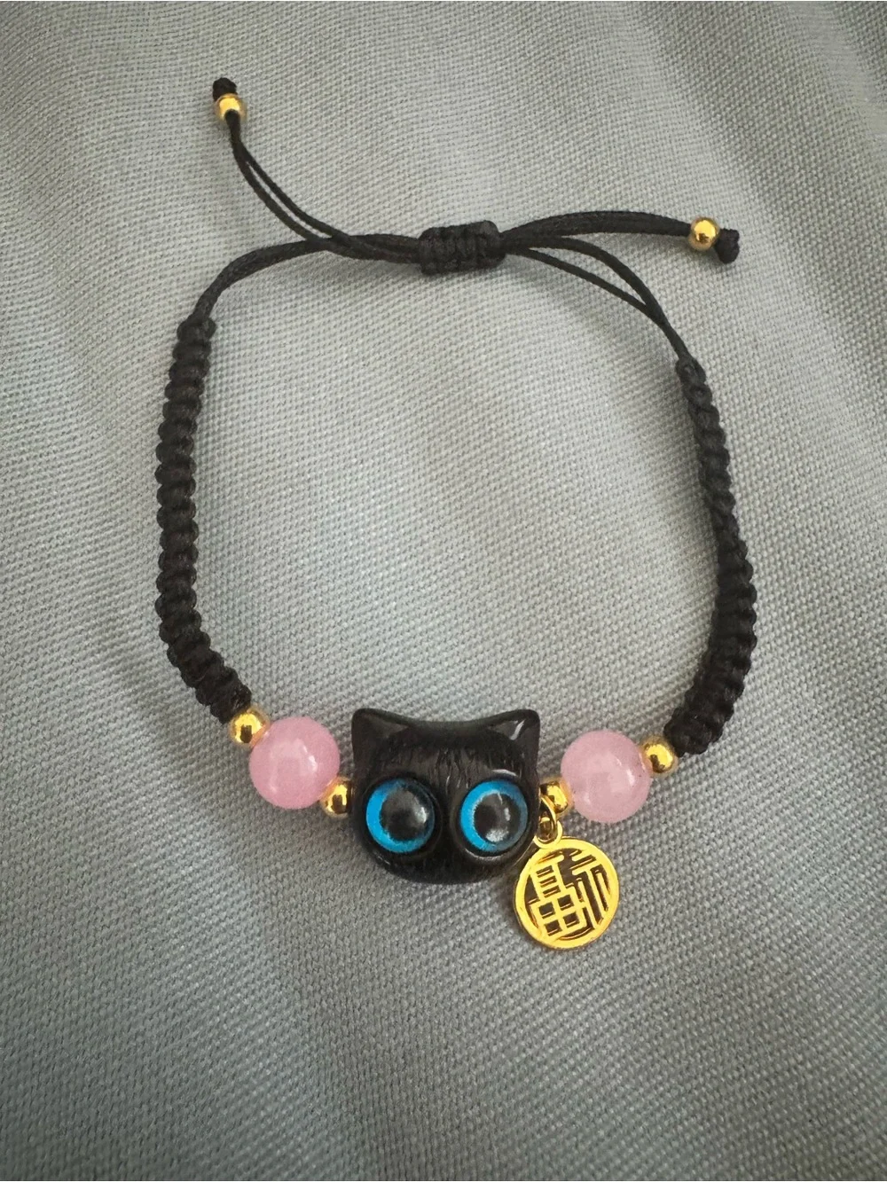 black “Fu” cat charm bracelet